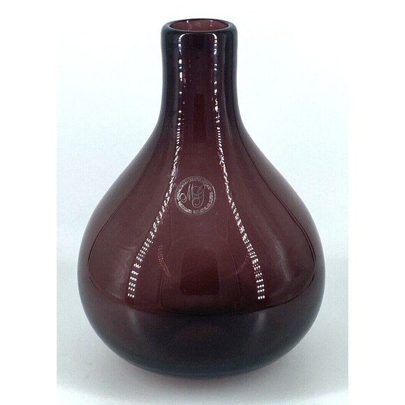 Artisan Glass Vase/Hand Blown/Amethyst/Bulbous Shaped/Margies Garden California - Picture 1 of 5